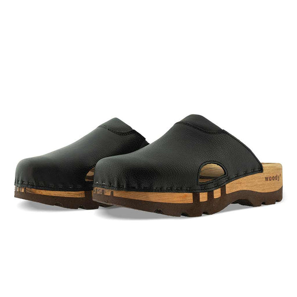 [Schwarz] Lissabon Clog, Clogs Damen und Herren Lissabon Unisex Clogs schwarze Farbe unisex lissabon, arbeits-clogs unisex und biegsamer nachhaltiger holzsohle, farbe: schwarz, holzclogs woody, woody schuhe, woody shoes, handgemachte holzschuhe aus österreich, kärnten