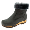 [Nero] Elke Damen Clog Stiefelette mit biegsamer nachhaltiger holzsohle, lammfellfutter und kragen, farbe: nero, holzclogs woody, woody schuhe, woody shoes, handgemachte holzschuhe aus österreich, kärnten