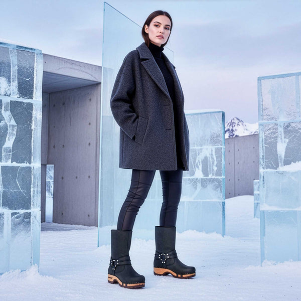 [Nero] leni damen clog schlupfstiefel mit biegsamer nachhaltiger holzsohle, holzclogs woody, woody schuhe, woody shoes, handgemachte holzschuhe aus österreich, kärnten, farbe: nero (schwarz)