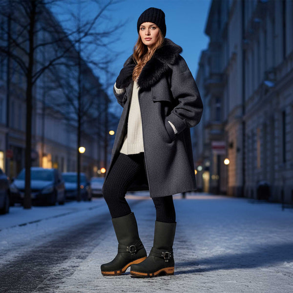 [Nero] leni damen clog schlupfstiefel mit biegsamer nachhaltiger holzsohle, holzclogs woody, woody schuhe, woody shoes, handgemachte holzschuhe aus österreich, kärnten, farbe: nero (schwarz)