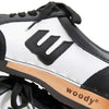 [Schwarz-Weiss] Abby Damen Clog Sneaker mit biegsamer nachhaltiger holzsohle, farbe: schwarz-weiss (Glattleder), holzclogs woody, woody schuhe, woody shoes, handgemachte holzschuhe aus österreich, kärnten