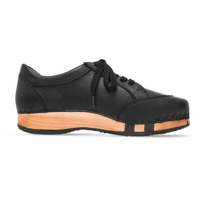 [Schwarz-Silber Glitzer] Abby Damen Clog Sneaker glam line mit biegsamer nachhaltiger holzsohle, farbe: schwarz holzclogs woody, woody schuhe, woody shoes, handgemachte holzschuhe aus österreich, kärnten