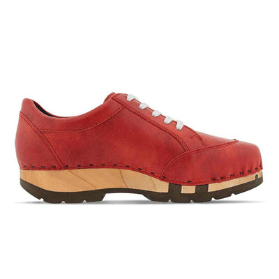 [Rosso] Abby Damen Clog Sneaker mit biegsamer nachhaltiger holzsohle, farbe: rosso (rot), holzclogs woody, woody schuhe, woody shoes, handgemachte holzschuhe aus österreich, kärnten