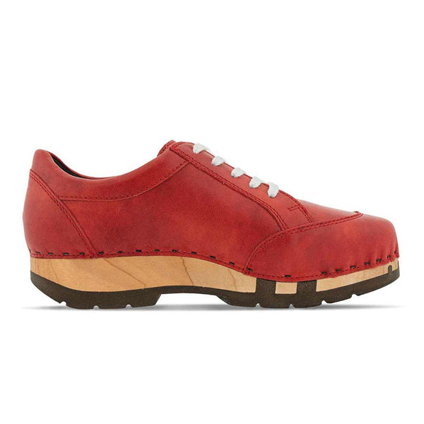 [Rosso] Abby Damen Clog Sneaker mit biegsamer nachhaltiger holzsohle, farbe: rosso (rot), holzclogs woody, woody schuhe, woody shoes, handgemachte holzschuhe aus österreich, kärnten