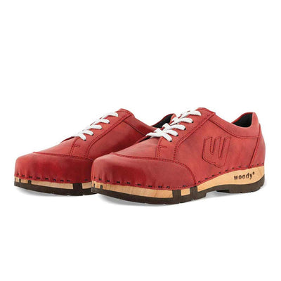 [Rosso] Abby Damen Clog Sneaker mit biegsamer nachhaltiger holzsohle, farbe: rosso (rot), holzclogs woody, woody schuhe, woody shoes, handgemachte holzschuhe aus österreich, kärnten