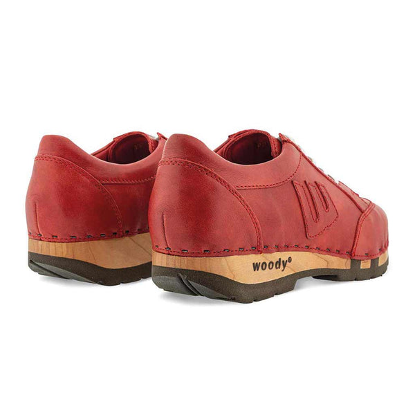 [Rosso] Abby Damen Clog Sneaker mit biegsamer nachhaltiger holzsohle, farbe: rosso (rot), holzclogs woody, woody schuhe, woody shoes, handgemachte holzschuhe aus österreich, kärnten