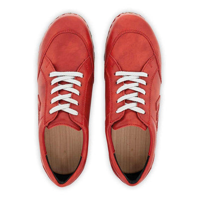 [Rosso] Abby Damen Clog Sneaker mit biegsamer nachhaltiger holzsohle, farbe: rosso (rot), holzclogs woody, woody schuhe, woody shoes, handgemachte holzschuhe aus österreich, kärnten