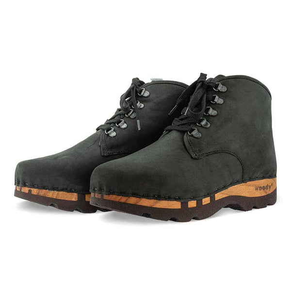 [Nero] Adam Herren Clog Ankle Boot stiefel gefüttert. winterstiefelette herren clogs, gefütterte holzclogs. woody holzschuhe gefüttert. winter schuhe holzclog, holzschuhe, woody schuhe, holz schuhe, holzclogs fell kaufen, farbe: nero (schwarz)