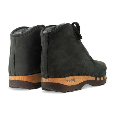 [Nero] Adam Herren Clog Ankle Boot stiefel gefüttert. winterstiefelette herren clogs, gefütterte holzclogs. woody holzschuhe gefüttert. winter schuhe holzclog, holzschuhe, woody schuhe, holz schuhe, holzclogs fell kaufen, farbe: nero (schwarz)