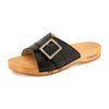 [Schwarz mit Schmuck] Amira Damen Clog Pantolette – elegant, mit biegsamer Sohle aus nachhaltigem Weidenholz, Farbe: schwarz (mit silberner und strassbesetzter Schnalle)