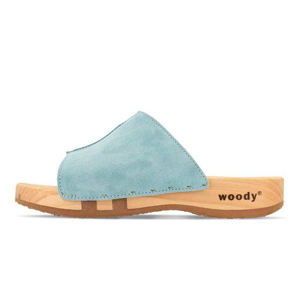 [Baby Blue] Anja Damen Clog Pantolette, farbe: baby-blue_clogs pantoletten damen mit biegsamer nachhaltiger weidenholzsohle, holzclogs woody, woody schuhe, woody shoes, handgemachte holzschuhe aus österreich, kärnten