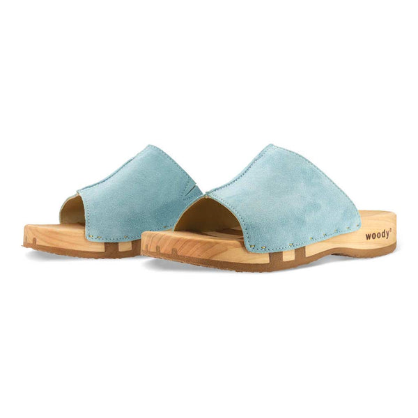 [Baby Blue] Anja Damen Clog Pantolette, farbe: baby-blue_clogs pantoletten damen mit biegsamer nachhaltiger weidenholzsohle, holzclogs woody, woody schuhe, woody shoes, handgemachte holzschuhe aus österreich, kärnten