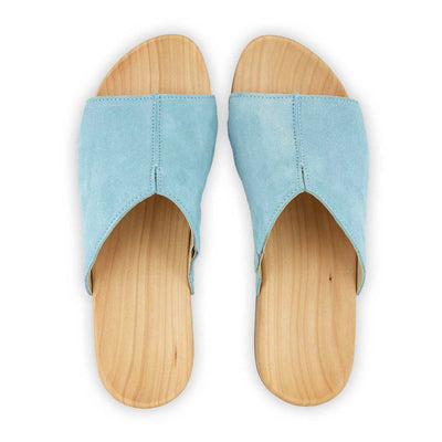 [Baby Blue] Anja Damen Clog Pantolette, farbe: baby-blue_clogs pantoletten damen mit biegsamer nachhaltiger weidenholzsohle, holzclogs woody, woody schuhe, woody shoes, handgemachte holzschuhe aus österreich, kärnten