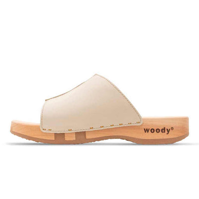 [Creme] Anja Damen Clog Pantolette, farbe: creme_clogs pantoletten damen mit biegsamer nachhaltiger weidenholzsohle, holzclogs woody, woody schuhe, woody shoes, handgemachte holzschuhe aus österreich, kärnten