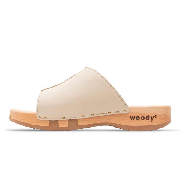 [Creme] Anja Damen Clog Pantolette, farbe: creme_clogs pantoletten damen mit biegsamer nachhaltiger weidenholzsohle, holzclogs woody, woody schuhe, woody shoes, handgemachte holzschuhe aus österreich, kärnten
