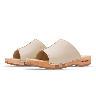 [Creme] Anja Damen Clog Pantolette, farbe: creme_clogs pantoletten damen mit biegsamer nachhaltiger weidenholzsohle, holzclogs woody, woody schuhe, woody shoes, handgemachte holzschuhe aus österreich, kärnten