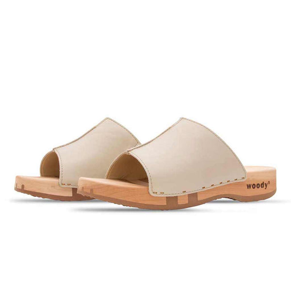[Creme] Anja Damen Clog Pantolette, farbe: creme_clogs pantoletten damen mit biegsamer nachhaltiger weidenholzsohle, holzclogs woody, woody schuhe, woody shoes, handgemachte holzschuhe aus österreich, kärnten