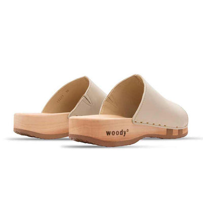 [Creme] Anja Damen Clog Pantolette, farbe: creme_clogs pantoletten damen mit biegsamer nachhaltiger weidenholzsohle, holzclogs woody, woody schuhe, woody shoes, handgemachte holzschuhe aus österreich, kärnten