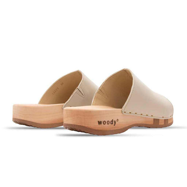 [Creme] Anja Damen Clog Pantolette, farbe: creme_clogs pantoletten damen mit biegsamer nachhaltiger weidenholzsohle, holzclogs woody, woody schuhe, woody shoes, handgemachte holzschuhe aus österreich, kärnten