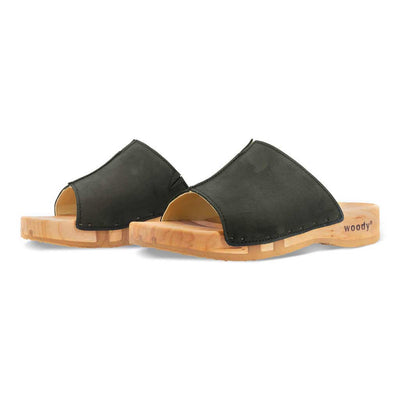 [Nero] Anja Damen Clog Pantolette, farbe: nero (schwarz)_clogs pantoletten damen mit biegsamer nachhaltiger weidenholzsohle, holzclogs woody, woody schuhe, woody shoes, handgemachte holzschuhe aus österreich, kärnten