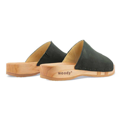 [Nero] Anja Damen Clog Pantolette, farbe: nero (schwarz)_clogs pantoletten damen mit biegsamer nachhaltiger weidenholzsohle, holzclogs woody, woody schuhe, woody shoes, handgemachte holzschuhe aus österreich, kärnten