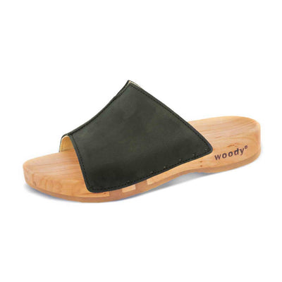 [Nero] Anja Damen Clog Pantolette, farbe: nero (schwarz)_clogs pantoletten damen mit biegsamer nachhaltiger weidenholzsohle, holzclogs woody, woody schuhe, woody shoes, handgemachte holzschuhe aus österreich, kärnten