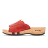 [Rosso] Anna Damen Clog Pantolette, farbe: rosso alias rot, damen clog pantolette mit biegsamer nachhaltiger weidenholzsohle, holzclogs woody, woody schuhe, woody shoes, handgemachte holzschuhe aus österreich, kärnten