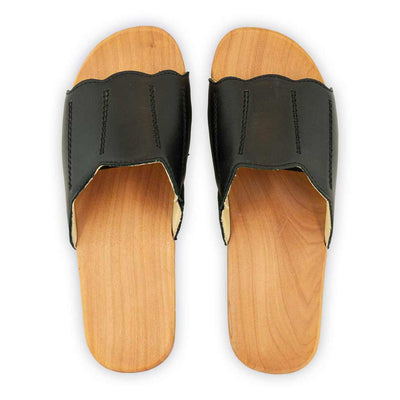 [Schwarz] Anna Damen Clog Pantolette, farbe: schwarz, damen clog pantolette mit biegsamer nachhaltiger weidenholzsohle, holzclogs woody, woody schuhe, woody shoes, handgemachte holzschuhe aus österreich, kärnten