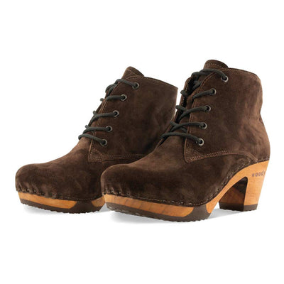[Chocolate] Anne Clog Ankle Boots / stiefeletten, woody holzschuhe. ankle boots gefüttert, damenstiefel, stiefel, damenclogs mit flexibler, biegsamer holzsohle. holzclogs, clogs damen knöchel stiefel, damen clogs mit fussbett. ankleboots holz schuhe, holzclog, holzschuhe kaufen, farbe: chocolate (braun)