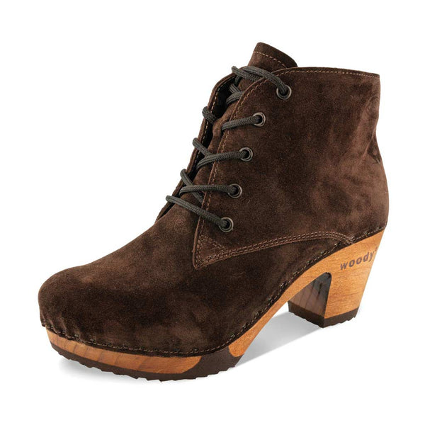 [Chocolate] Anne Clog Ankle Boots / stiefeletten, woody holzschuhe. ankle boots gefüttert, damenstiefel, stiefel, damenclogs mit flexibler, biegsamer holzsohle. holzclogs, clogs damen knöchel stiefel, damen clogs mit fussbett. ankleboots holz schuhe, holzclog, holzschuhe kaufen, farbe: chocolate (braun)