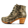 [Noirgold] Anne Clog Ankle Boots / stiefeletten, woody holzschuhe. ankle boots gefüttert, damenstiefel, stiefel, damenclogs mit flexibler, biegsamer holzsohle. holzclogs, clogs damen knöchel stiefel, damen clogs mit fussbett. ankleboots holz schuhe, holzclog, holzschuhe kaufen, farbe: noirgold (gold mit schwarzen cracks)