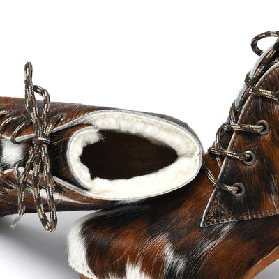 [Fell Natur] Betty Damen Fell Clog Ankle Boots mit biegsamer nachhaltiger holzsohle, farbe: fell natur (tricolore), holzclogs woody, woody schuhe, woody shoes, handgemachte holzschuhe aus österreich, kärnten