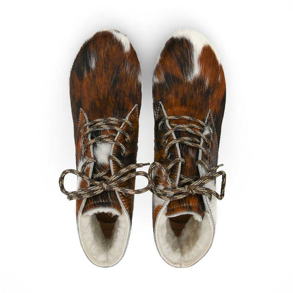 [Fell Natur] Betty Damen Fell Clog Ankle Boots mit biegsamer nachhaltiger holzsohle, farbe: fell natur (tricolore), holzclogs woody, woody schuhe, woody shoes, handgemachte holzschuhe aus österreich, kärnten