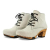 [Fell Weiss] Betty Damen Fell Clog Ankle Boots mit biegsamer nachhaltiger holzsohle, farbe: fell weiss, holzclogs woody, woody schuhe, woody shoes, handgemachte holzschuhe aus österreich, kärnten