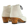 [Fell Weiss] Betty Damen Fell Clog Ankle Boots mit biegsamer nachhaltiger holzsohle, farbe: fell weiss, holzclogs woody, woody schuhe, woody shoes, handgemachte holzschuhe aus österreich, kärnten