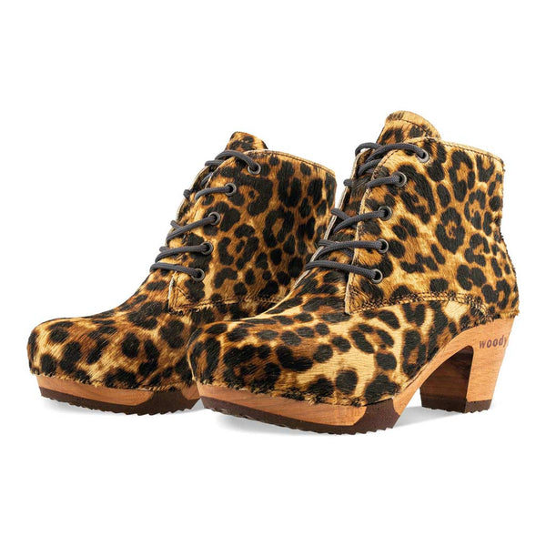 [Ghepardo] Betty Damen Fell Clog Ankle Boots mit biegsamer nachhaltiger holzsohle, farbe: ghepardo (animal print), holzclogs woody, woody schuhe, woody shoes, handgemachte holzschuhe aus österreich, kärnten