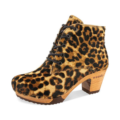 [Ghepardo] Betty Damen Fell Clog Ankle Boots mit biegsamer nachhaltiger holzsohle, farbe: ghepardo (animal print), holzclogs woody, woody schuhe, woody shoes, handgemachte holzschuhe aus österreich, kärnten