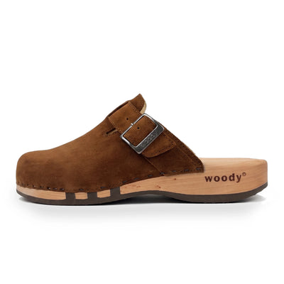 woody Bruno Herren Clog in Cognac, Seitenansicht, handgemacht in Österreich