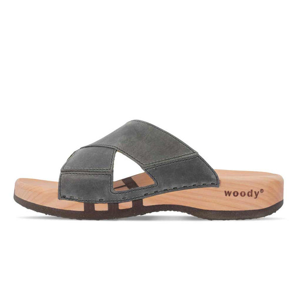 [Bleir] Carlo Herren Clog Pantolette - biegsamer nachhaltiger holzsohle, der bestseller, holzclogs woody, woody schuhe, woody shoes, handgemachte holzschuhe aus österreich, kärnten, farbe: bleir (Blei-Grau)