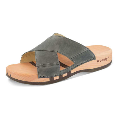 [Bleir] Carlo Herren Clog Pantolette - biegsamer nachhaltiger holzsohle, der bestseller, holzclogs woody, woody schuhe, woody shoes, handgemachte holzschuhe aus österreich, kärnten, farbe: bleir (Blei-Grau)