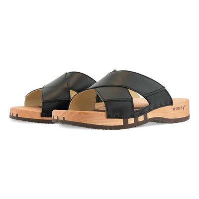 [Schwarz] Carlo Herren Clog Pantolette - biegsamer nachhaltiger holzsohle, der bestseller, holzclogs woody, woody schuhe, woody shoes, handgemachte holzschuhe aus österreich, kärnten, farbe: schwarz 