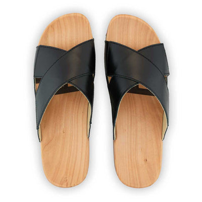 [Schwarz] Carlo Herren Clog Pantolette - biegsamer nachhaltiger holzsohle, der bestseller, holzclogs woody, woody schuhe, woody shoes, handgemachte holzschuhe aus österreich, kärnten, farbe: schwarz 