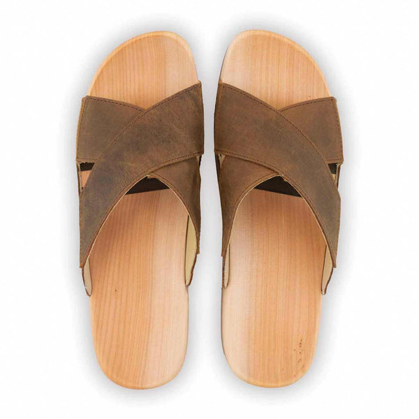 [Tabacco] Carlo Herren Clog Pantolette - biegsamer nachhaltiger holzsohle, der bestseller, holzclogs woody, woody schuhe, woody shoes, handgemachte holzschuhe aus österreich, kärnten, farbe: tabacco (braun)