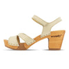 [Creme] Carmen Damen Clog Sandalette, farbe: creme_clogs sandalen damen mit biegsamer nachhaltiger weidenholzsohle und knöchelriemchen, holzclogs woody, woody schuhe, woody shoes, handgemachte holzschuhe aus österreich, kärnten