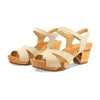 [Creme] Carmen Damen Clog Sandalette, farbe: creme_clogs sandalen damen mit biegsamer nachhaltiger weidenholzsohle und knöchelriemchen, holzclogs woody, woody schuhe, woody shoes, handgemachte holzschuhe aus österreich, kärnten