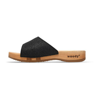 [Schwarz Glitzer] Cherin Damen Clog Pantolette – elegant, mit biegsamer Sohle – Farbe: Glitzernd in Schwarz