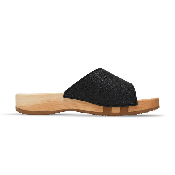 [Schwarz Glitzer] Cherin Damen Clog Pantolette – elegant, mit biegsamer Sohle – Farbe: Glitzernd in Schwarz