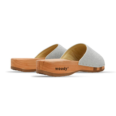 [Silber Glitzer] Cherin Damen Clog Pantolette – elegant, mit biegsamer Sohle – Farbe: Glitzernd in Silber