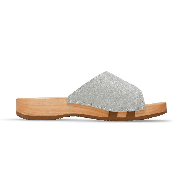 [Silber Glitzer] Cherin Damen Clog Pantolette – elegant, mit biegsamer Sohle – Farbe: Glitzernd in Silber