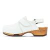 [Weiss] Cornelia Damen Clog, farbe: weiss_clogs damen, arbeitsschuh mit biegsamer nachhaltiger weidenholzsohle, holzclogs woody, woody schuhe, woody shoes, handgemachte holzschuhe aus österreich, kärnten